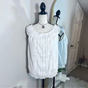 Cato White Ruffled Button Blouse